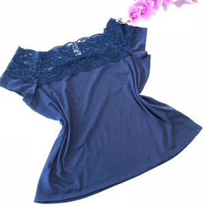 H&M Navy Blue Lace Short Sleeve Top